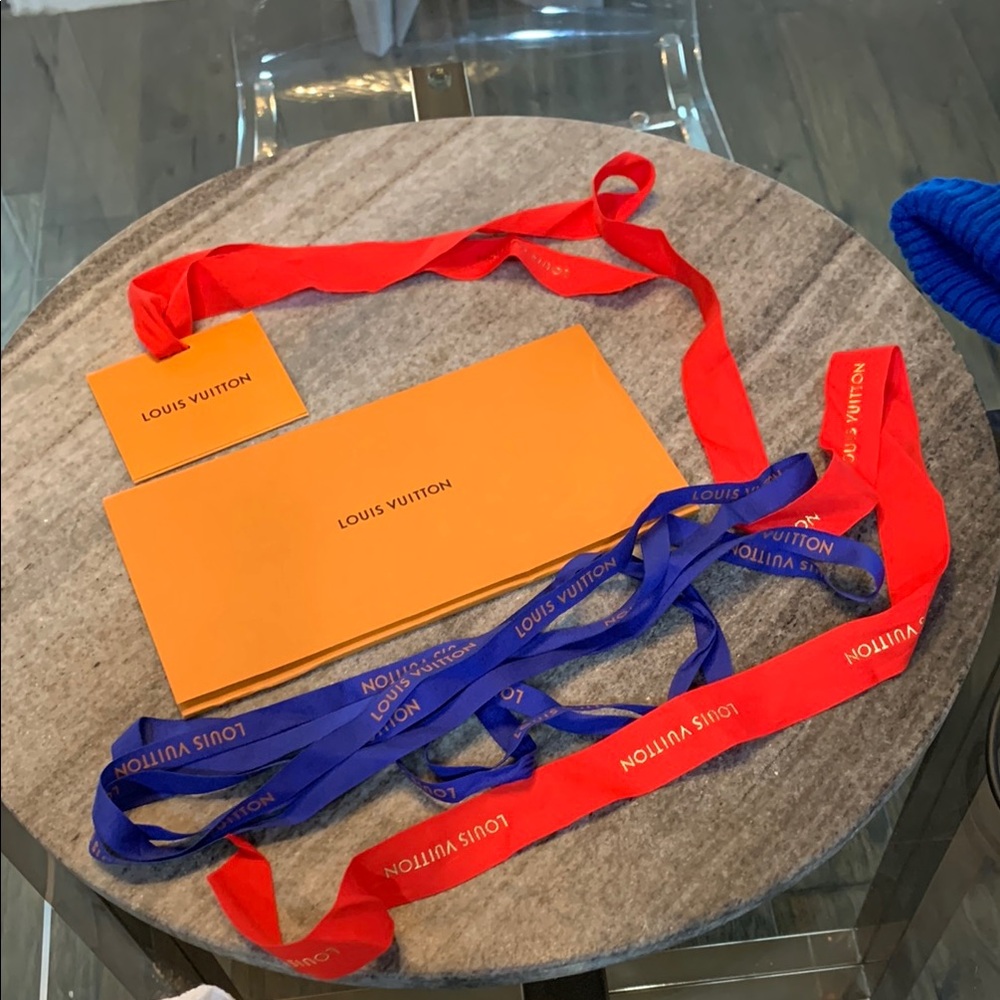 Louis Vuitton Orange Envelope with Blue and Red Ribbons